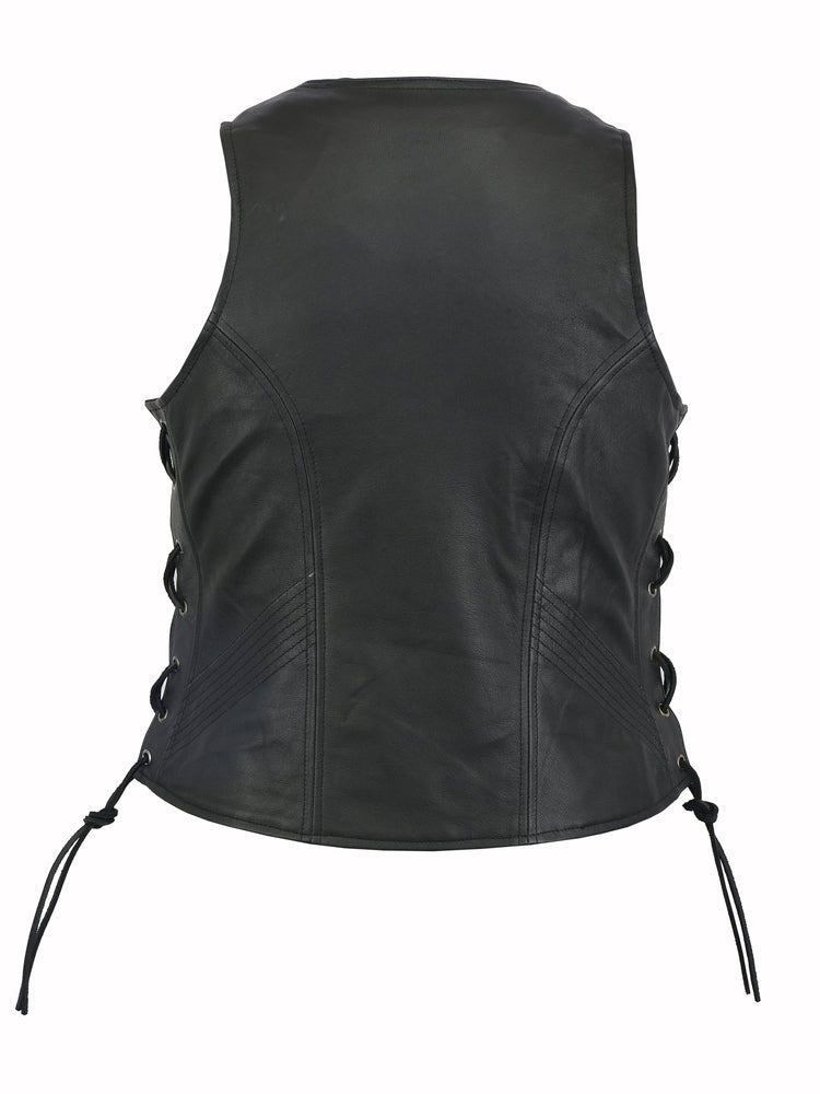 DS Women's Stylish Open Neck Side Lace Zipper Front Vest